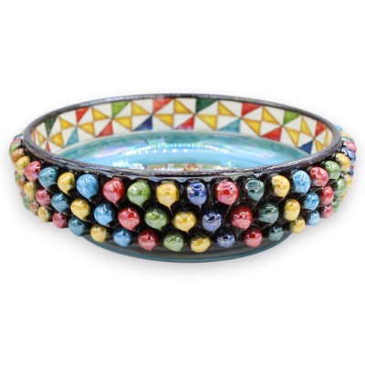 Mittdekoration i tallkotte, flerfärgad, pärlemoremalj, Caltagirone-keramik, Ø 32 cm ca. Sicilianskt vagnshjul