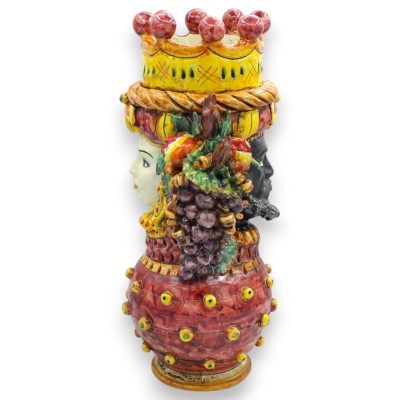 Tweezijdige Janus op een bol, hoofd met twee gezichten, ca. 34 cm hoog, keramiek uit Caltagirone, Gemengd Fruit, Bordeaux MD1