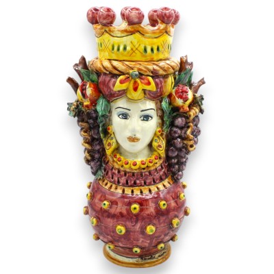 Two-faced Janus on a sphere, head with two faces, approx. 34 cm high, Caltagirone ceramic, Mixed Fruit, Bordeaux MD1