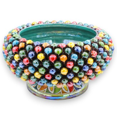 Pinecone Bowl Centerpiece, Caltagirone ceramic, Ø 33 x h 18 cm approx. Multicoloured, Mother-of-Pearl Enamel