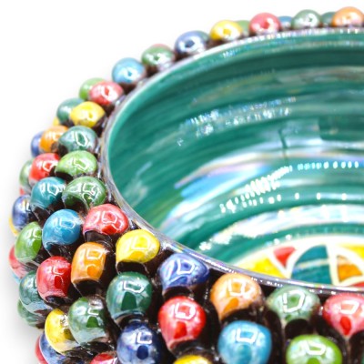 Pinecone Bowl Centerpiece, Caltagirone ceramic, Ø 33 x h 18 cm approx. Multicoloured, Mother-of-Pearl Enamel