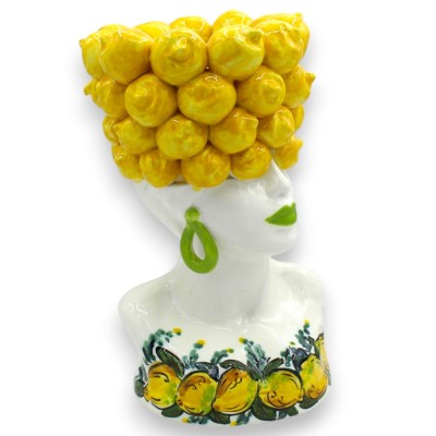 Busto di Donna di Design, Corona di Limoni, h 25 x 15 cm ca. ceramica Caltagirone, Decoro Limoni