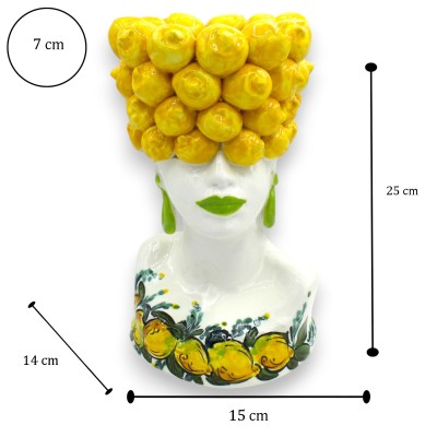 Designer Bust of a Woman, Lemon Crown, approx. 25 x 15 cm. Caltagirone ceramic, Lemon decoration.