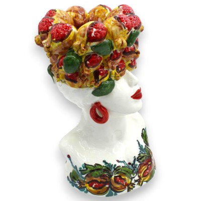 Designerbyst av en kvinna, granatäpplekrona, ca 25 x 15 cm. Caltagirone keramik, granatäppledekoration.