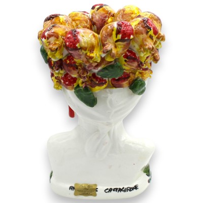 Designerbyst av en kvinna, granatäpplekrona, ca 25 x 15 cm. Caltagirone keramik, granatäppledekoration.