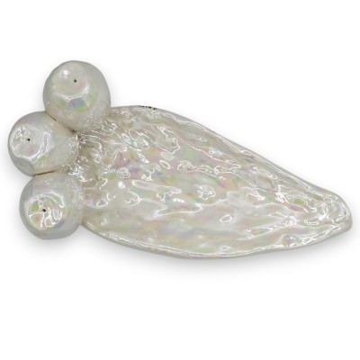 Pala de nopal con bolsillos vacíos, cerámica de Caltagirone, 2 tamaños disponibles (1 unidad), blanca con esmalte nacarado.