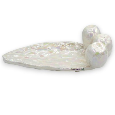 Prickly Pear Shovel Empty Pockets, Caltagirone Ceramic, 2 Size Options (1 Unit) White with Mother of Pearl Enamel