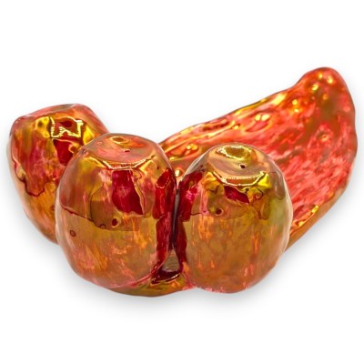 Prickly Pear Shovel, Caltagirone ceramic, approx. L 30 x H 10 cm. Red, Third Fire, Mother-of-Pearl and Ruby Enamel.