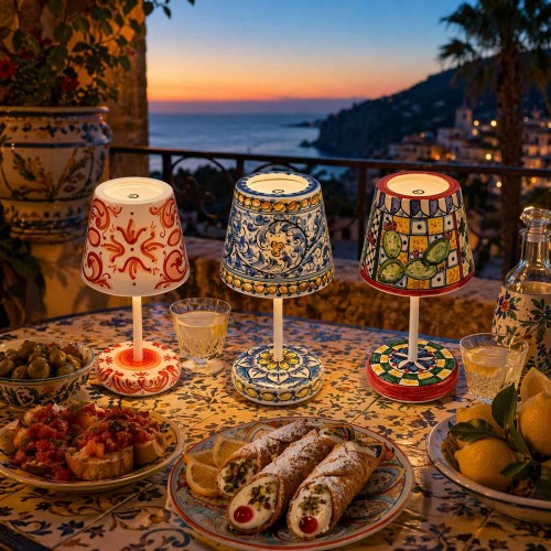 Uppladdningsbar bordslampa, med Caltagirone keramisk bas...