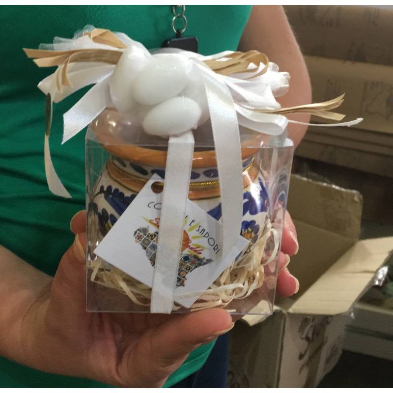 Komplettes Hochzeitsgeschenke-Paket mit Beutel mit 5 gezuckerten Mandeln und farbigen Satinbändern Ihrer Wahl (Geschenk 