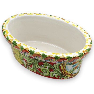 Oval vas, Caltagirone keramik, ca 34 x 22 x 14 cm, dekorerad med en vagn, citroner, granatäpple och fikonkaktus.