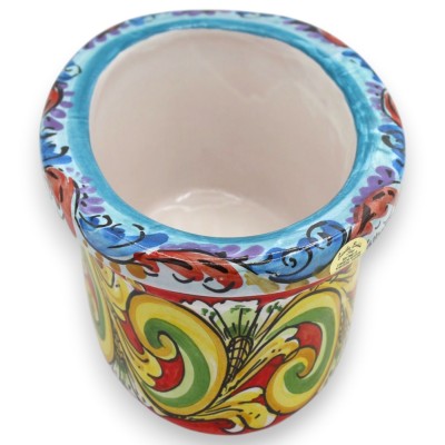 Oval vase, Caltagirone ceramic, approx. 23 x 15 x 10 cm, Baroque decoration on a red background.