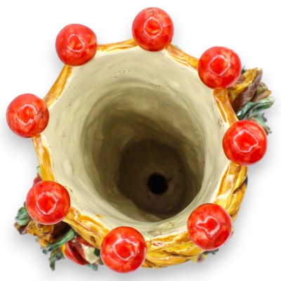 Jano de dos caras sobre una esfera, cabeza con dos rostros, aprox. 34 cm de altura, cerámica de Caltagirone, frutas variadas, ve