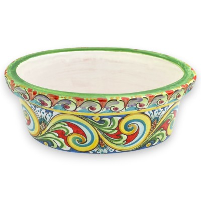 Oval vase, Caltagirone ceramic, approx. 33 x 22 x 14 cm, multi-coloured baroque decoration, green background