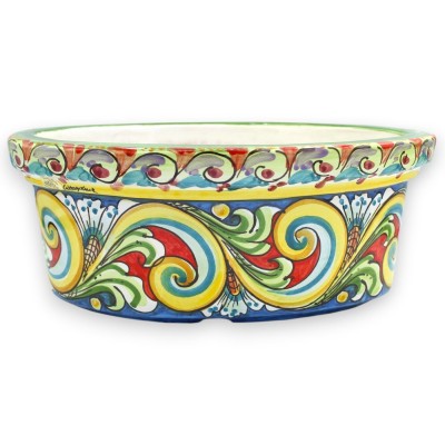 Oval vase, Caltagirone ceramic, approx. 33 x 22 x 14 cm, multi-coloured baroque decoration, green background