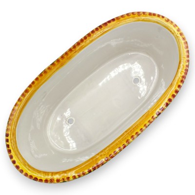 Oval vase, Caltagirone ceramic, approx. 42 x 22 x 17 cm, multi-coloured baroque decoration, blue background