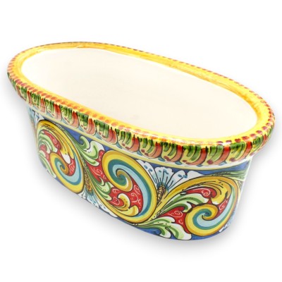 Oval vase, Caltagirone ceramic, approx. 42 x 22 x 17 cm, multi-coloured baroque decoration, blue background