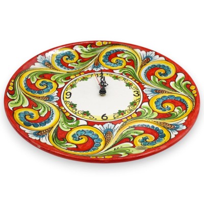 Caltagirone keramisk klocka, med växel, olika storlekar (1 enhet) flerfärgad barockdekoration på röd bakgrund