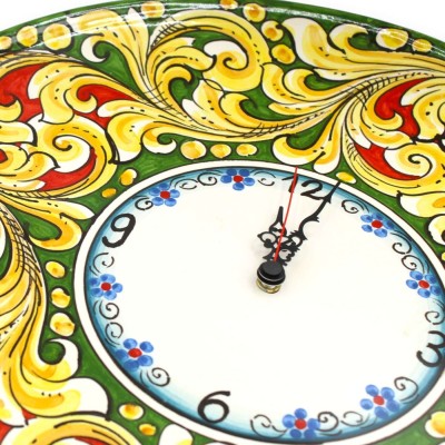Caltagirone keramisk klocka, med växel, olika storlekar (1 enhet) flerfärgad barockdekoration på en skogsgrön bakgrund