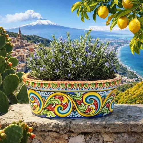 Vase ovale en céramique de Caltagirone, env. 42 x 22 x 17... 2