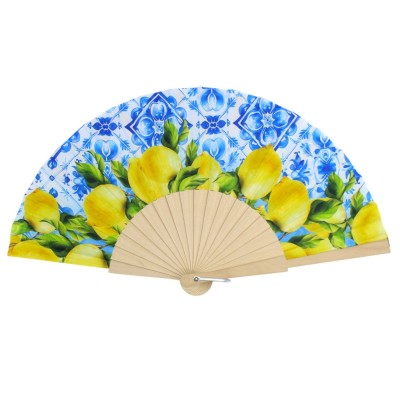 Ventilador de madeira com tecido decorado, altura 22 cm aprox. em cinco opções de decoração - (1pc)