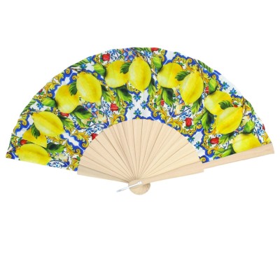 Ventilador de madeira com tecido decorado, altura 22 cm aprox. em cinco opções de decoração - (1pc)