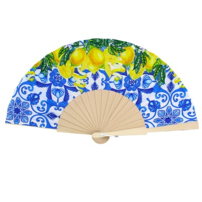 Ventilador de madeira com tecido decorado, altura 22 cm aprox. em cinco opções de decoração - (1pc)