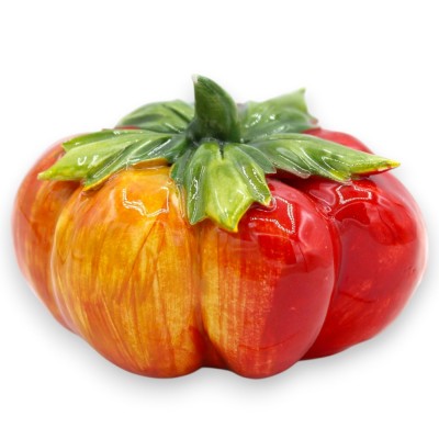 Tomate décorative de comptoir en céramique fine - h 6 x 9 x 7 cm environ (1 unité). Fabrication soignée.