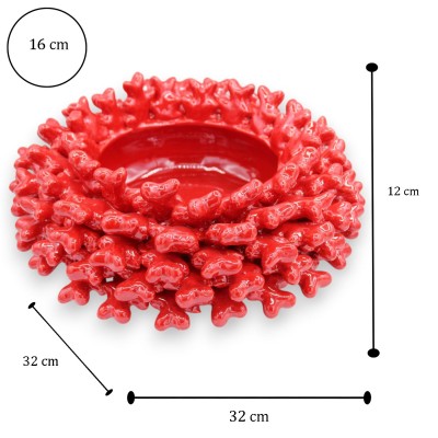 Centrotavola Corallo, Ø 32 x h 12 cm ca. in pregiata ceramica, Design Mediterraneo