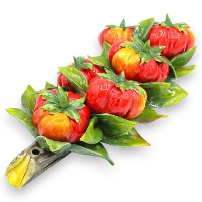 Conjunto suspenso em cerâmica fina, aproximadamente 35 x 18 cm, com composição de tomates.