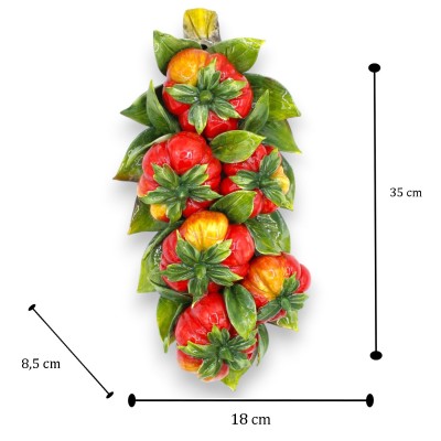 Hängendes Blumenbündel, feine Keramik, ca. 35 x 18 cm, Tomatenmotiv