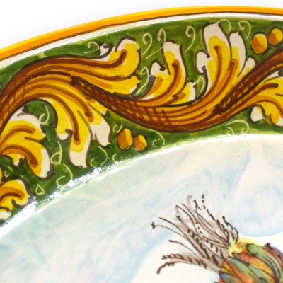 Sierlijk ovaal bord, Caltagirone keramiek, ca. 60 x 40 cm. Barokdecoratie, Siciliaanse karrenscène.