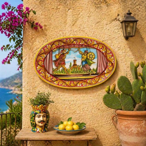 Sierlijk ovaal bord, Caltagirone keramiek, ca. 60 x 40... 2