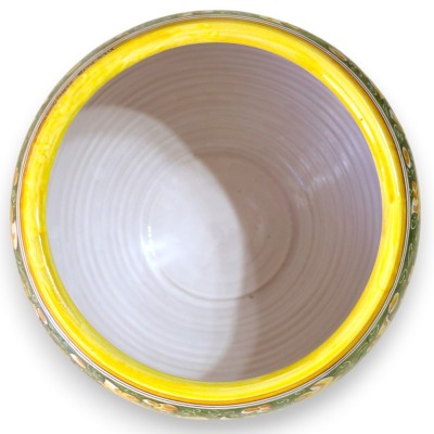 Cachepot Vaso Bocca Larga, Linea Moderna, Ceramica Caltagirone Ø 30 cm ca. Decoro Barocco su fondo verde
