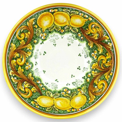 Ceramiczna miska lub talerz do spaghetti Caltagirone, Ø 37 x wys. 11 x ok. cm. Dekoracja barokowa i cytrynowa.