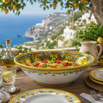 Caltagirone ceramic bowl or spaghetti dish, Ø 37 x h 11 x cm approx. Baroque and lemon decoration