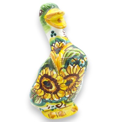 Kaczka ceramiczna Caltagirone, ok. 18 x 10 cm, dekoracja barokowa ze słonecznikiem, tło zielone