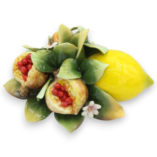 Porta Candela composizione frutta in pregiata ceramica, h...