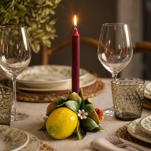 Porta Candela composizione frutta in pregiata ceramica, h... 2