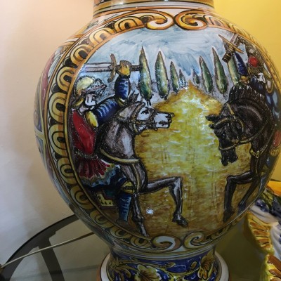 Baroque Sicilian ceramic lamp, Battle of the Paladins, height about 85 cm - 