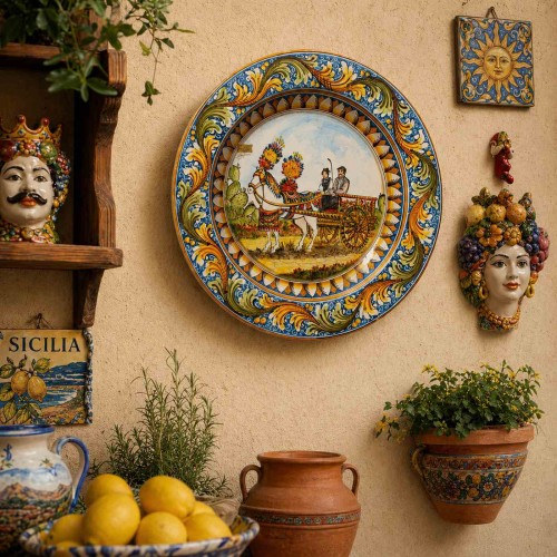 Sierbord met rand, Caltagirone keramiek, Ø ca. 55 cm.... 2