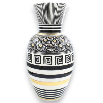 Tall Neck Vase, Caltagirone ceramic, h 40 x 20 ÈLITE Series, Modern Decoration, 24k Pure Gold Enamel