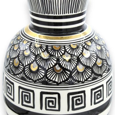 Tall Neck Vase, Caltagirone ceramic, h 40 x 20 ÈLITE Series, Modern Decoration, 24k Pure Gold Enamel