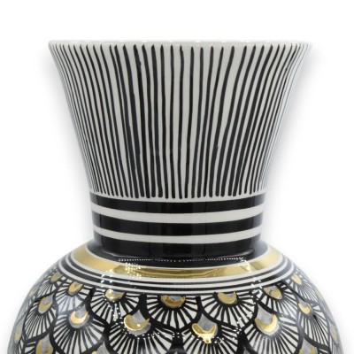 Tall Neck Vase, Caltagirone ceramic, h 40 x 20 ÈLITE Series, Modern Decoration, 24k Pure Gold Enamel