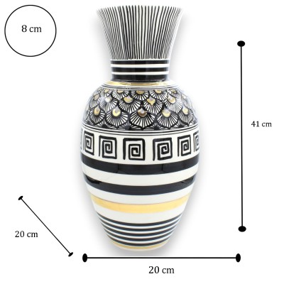 Tall Neck Vase, Caltagirone ceramic, h 40 x 20 ÈLITE Series, Modern Decoration, 24k Pure Gold Enamel