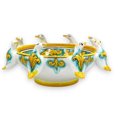 Schale als Tischdekoration, Caltagirone-Keramik, Ø 25 cm (max. 32) x H 10 cm (max. 13), Barockdekor, Entenmotive