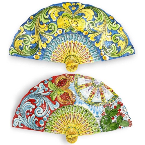 Decorative hanging fan, in Caltagirone ceramic, L 43 x h...