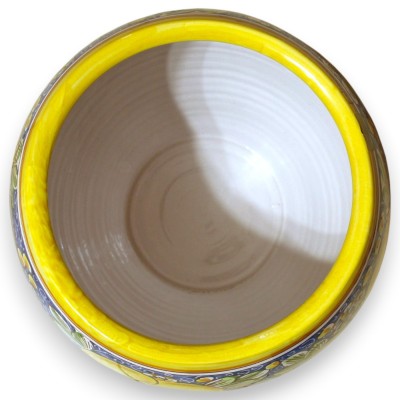 Cache-pot à large ouverture, style moderne, céramique de Caltagirone, Ø 30 cm environ, décor citron et feuilles, fond bleu