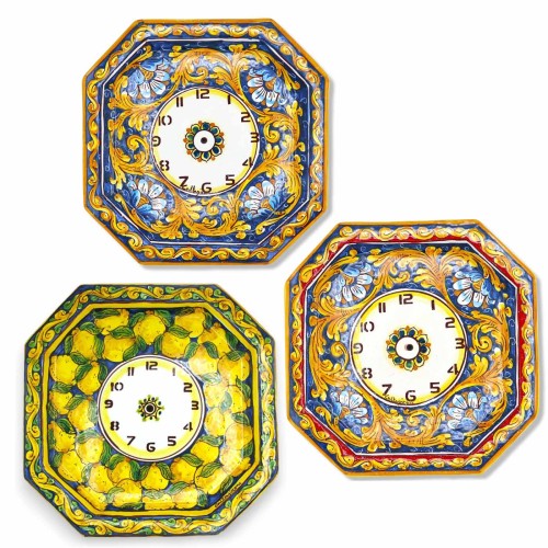 Horloge octogonale en céramique de Caltagirone, L 32 cm...