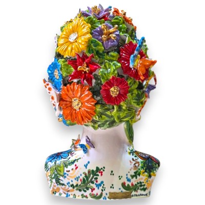 Busto de mujer, modelo primaveral, cerámica de Caltagirone, aprox. 50 x 32 cm. Esmalte en oro de 24 quilates, con aplicaciones d